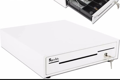 14'' White Cash Register Drawer for POS Machine with 4 Bill 5 Coin Fully Removabl