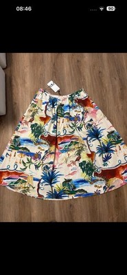 ZARA Damen Rock Maxirock Stil Midi mehrfarbig Tropenmuster Gr. L neu Etikett