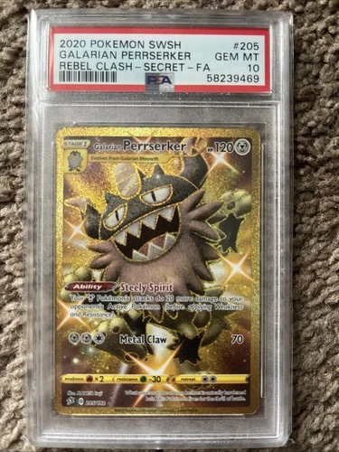 Pokemon Rebel Clash Galarian Perrserker 205/192 Holo Secret Gold Rare PSA 10