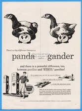 1950 Ethyl Gasoline Pump Service Jockey Panda Bear Goose Gander Print Ad