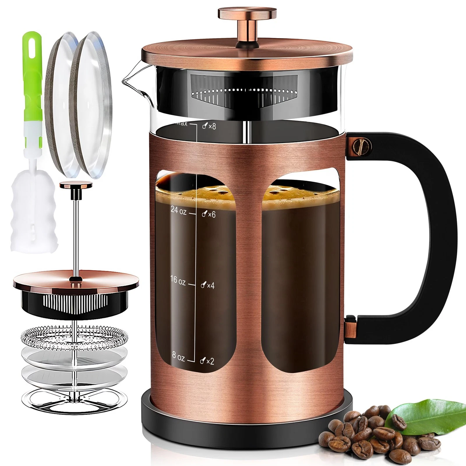 French Press Coffee Maker (34oz 1Quart 5-6Cup) Coffee Press, with 4 System, T...