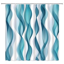 Geometric Shower Curtain, 70W x 70H, Blue Turquoise Striped, Abstract Wavy Line