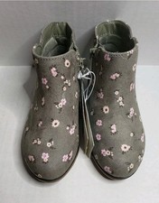Cat and Jack Girl Bootie Ankle Boots- Sz 11 Gray Pink Flowers Zip New with Tag