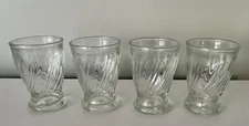Set Of 4 Vintage Glass Jelly Jar Swirl Juice Cups Clear Glasses Pedestal 3.5”