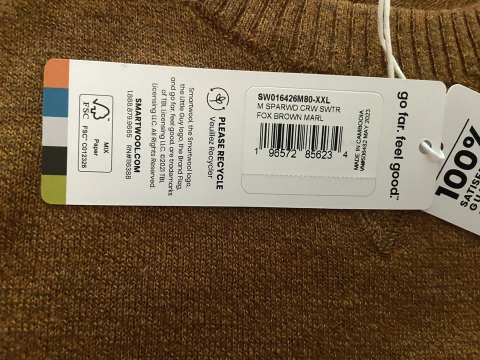 Smartwool Sparwood Crew Neck Merino Wool Sweater Fox Brown Marl XXL 2XL - Image 4 of 4