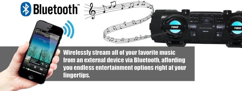 Sistema de boombox y megafonía Bass Reflex MP3/CD Naxa con Bluetooth® (NPB-262) Foto 3 de 4