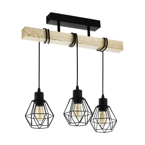 Eglo Pendelleuchte Townshend 5 Schwarz-Braun 55 X 20 Cm E27 Deckenlampen &-image