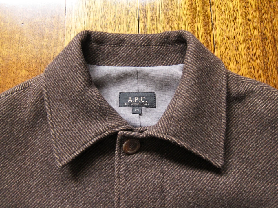 A.P.C Rue Madame Paris Men’s Brown Tweed Wool Long Coat (Size XS) - Image 4 of 4