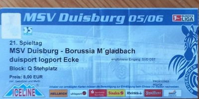 05/06 Ticket MSV Duisburg  - Mönchengladbach Eintrittskarte Sammler 