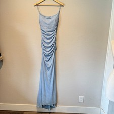 Windsor Light Blue Glitter Ruched Open Back Maxi Formal Dress S W081W523E