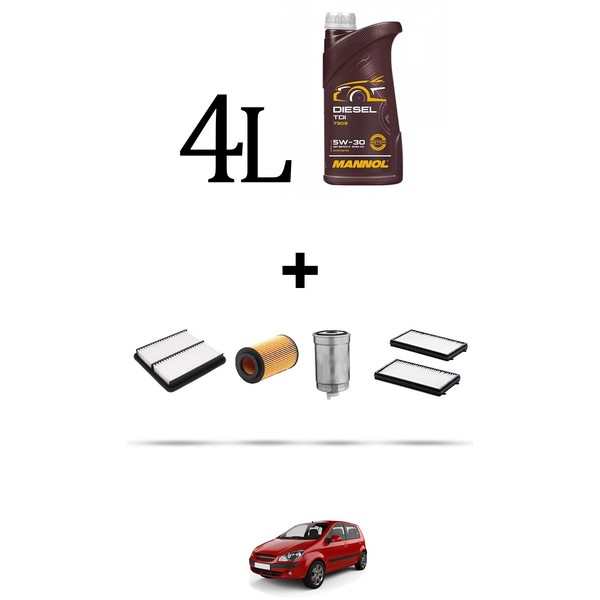 Hoffcar Set Service 4 Filter Und 4L ÖL FüR Hyundai Getz 1.5 Crdi 65Kw Von-image
