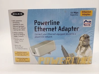 BELKIN Powerline 14Mbps Ethernet Adapter Ver. 1002 F5D4070 BRAND NEW SEALED - image 1 of 4