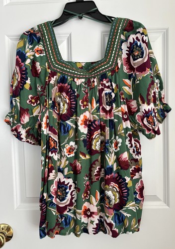 Style & Co Damen Top Übergröße Blütengrün Häkel Eckiger Ausschnitt Blumen Bluse - Bild 2 von 6