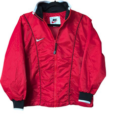 90s Nike Nylon Red Swoosh Piping Track Windbreaker Running Jacket Kids Boys L 14