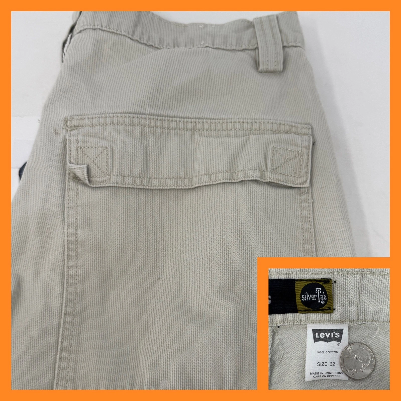 Levi's Silver Tab Khaki Shorts Size 32 Mens Cotton Casual Cargo