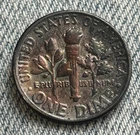 1957 Silver Roosevelt Dime Raw. AU Deep Colorful Tone