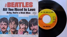 The BEATLES, All YOU NEED IS LOVE, 7" 45 w PIC SLV, Plays VG+