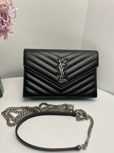 YSL So Black Caviar Envelope Chain Shoulder Bag For Women
