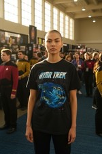 Vintage Tour Champ Men's L Black Star Trek USS Enterprise AOP T-Shirt Trekkies