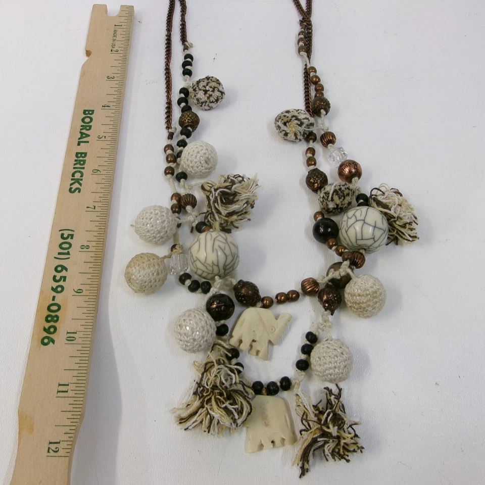 Collar Bohemio Boho Cuentas Elefante Borla Dije Distintivo Mujer Foto 2 de 2