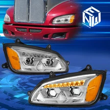For 08-17 Kenworth T660 LED Sequential Projector Chrome Headlights Replacement