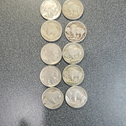 US Buffalo Nickels Lot of 10, Native American Buffalo Design #345