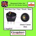 Yellow (Amber) illuminated Dot 12V DC 20A Rocker Switch Car Van Truck