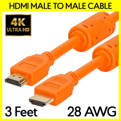 Orange HDMI Cable with Ferrite Cores 3FT 28AWG Cord for TV Monitor PC PS4 XBOX