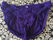 VTG Victorias Secret 80  s Royal Purple High Cut Lace Shimmer Nylon Panties Med