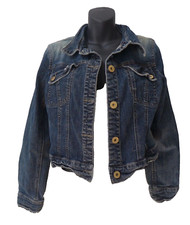 DKNY Jeans Donna Karan Dark Blue Cotton Distressed Denim Cropped Jean Jacket M/L