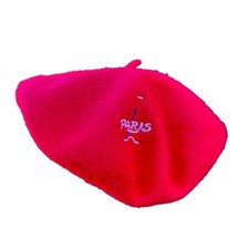 Vintage red wool beret. Souvenir from Paris. Embarrassing logo. OS
