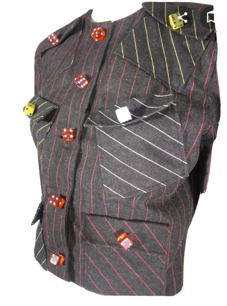 1980's Patrick Kelly High Roller Demin Wool Pinstripe Jacket with Lucite Dice