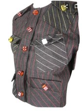1980's Patrick Kelly High Roller Demin Wool Pinstripe Jacket With Lucite Dice