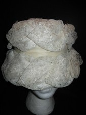 Vintage Hat White Lace w Layers Ruffled Lace Pretty Church Formal Dressy Bridal