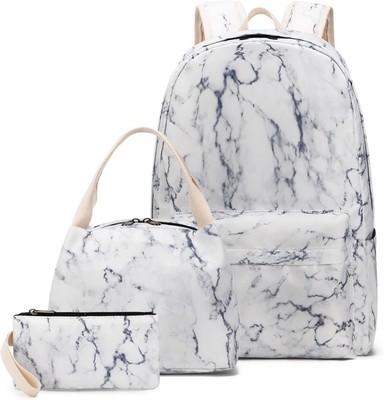 Teen Girls School Backpack Travel Laptop Casual Daypack Marble-white 