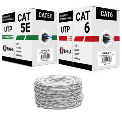 Cat5e Plenum 1000ft Cat 6 Ethernet Cable Riser Bulk Cat 5e Cat6 Coed (CMP CMR)