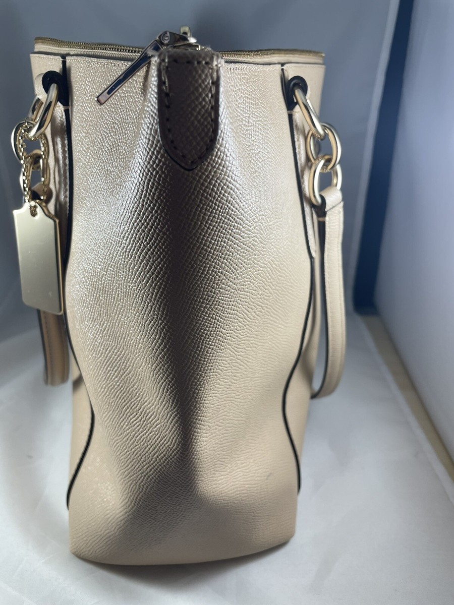 COACH F57526 Ava Tote Crossgrain Leather Handbag - Chalk  Coach Gallery Tote F57526 in Chalk Pebbled Leather with Gold Hardware, Excellent main image 0