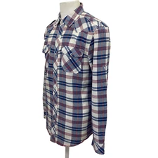 Buffalo David Bitton Men's Size M Blue Check Cotton Long Sleeve Casual Shirt