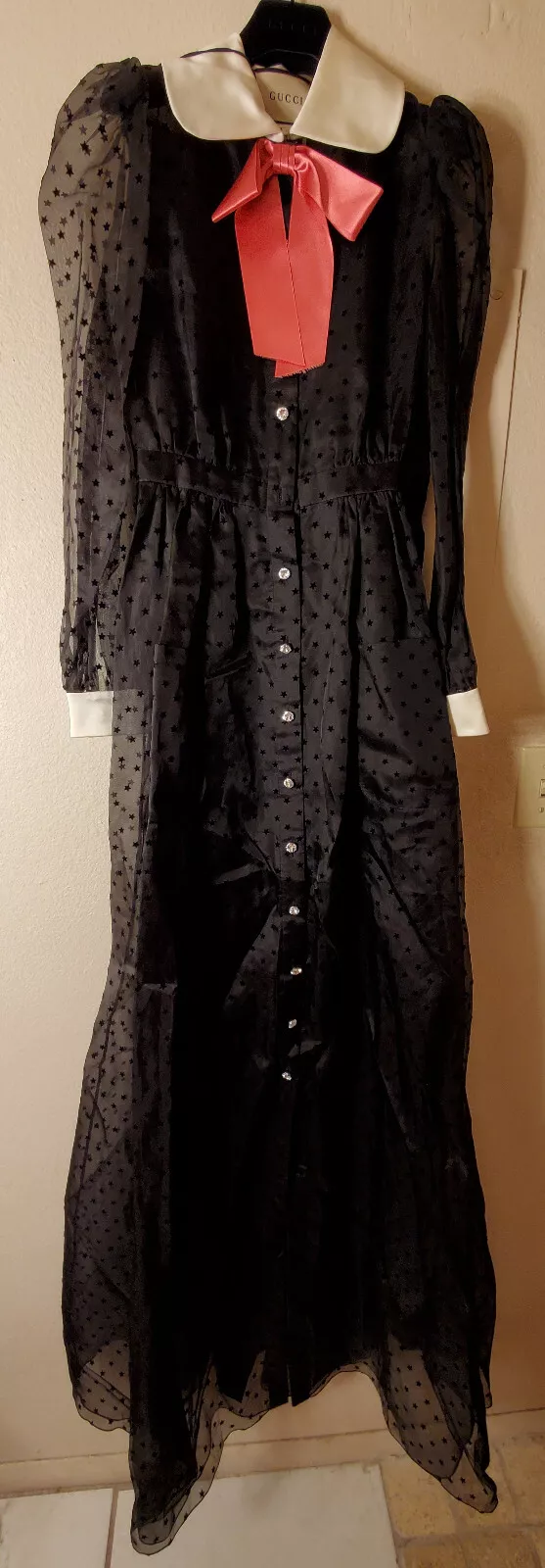 Neuf ! Robe Gucci nœud ornée d'étoiles en soie floquée ornée d'un organza 2 US 38 IT PRIX DE DÉTAIL SUGGÉRÉ PAR LE FABRICANT