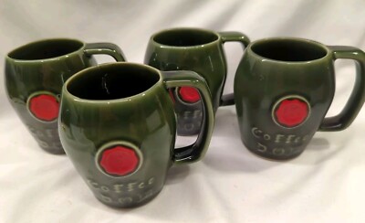 McCoy USA VINTAGE 70's Coffee Mugs, Benedictine D.O.M. Green & Red Seal set of 4