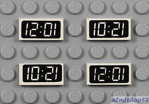 LEGO 4 pcs Digital Clock 12:01 10:21-1x2 Tile White Decorated Wall Print Lot