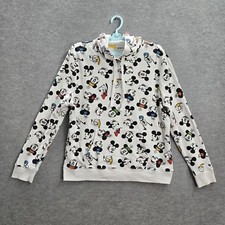 Disney Women Hoodie L White Graphic Print Mickey Mouse Long Sleeve Logo