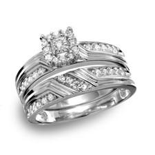 Sterling Silver 2-pcs Engagement / Wedding Square Halo CZ Stones Ring Set