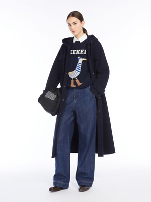 Weekend Max Mara Levante Hooded Wool Belted Coat Navy 8/42 NEW! Originally $1120