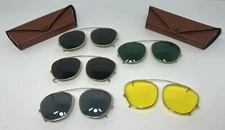 VTG Bausch & Lomb Clip On Gold Metal Frame Aviator Sunglasses Set Glass Lenses