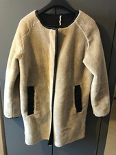 Women Ivory faux fur mid length leather lined coat 14/16
