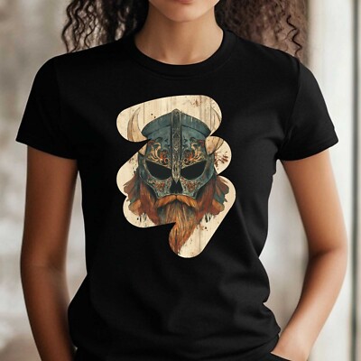 Women's Nordic Warrior Helmet Motif Cotton T-Shirt Size XS to 3XL