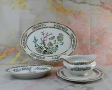 Set of One Platter, Gravy Bowl, Relish Dish O.P.Co Syracuse China  "Indian Tree"