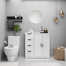 Free-Standing Floor Cabinet Bathroom Storage Cabinet with 4 Drawers 2 Doors