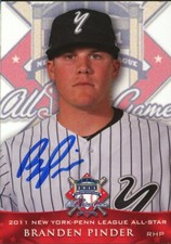 2011 Staten Island Yankees BRANDEN PINDER Signed Card autograph AUTO RC